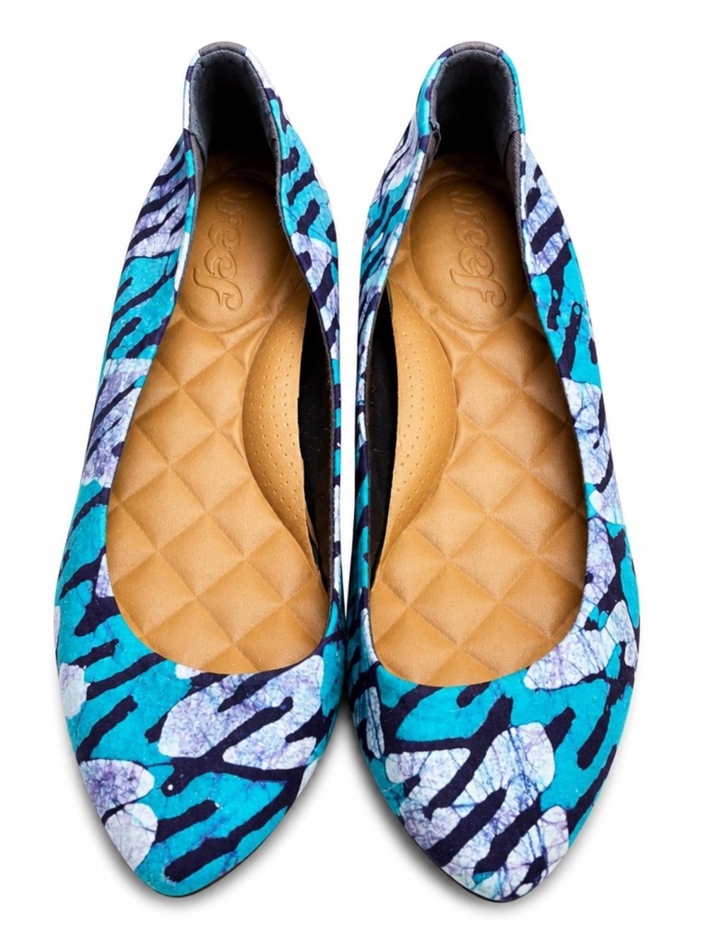Reef Bochica Purple, Teal, & Navy Patterned Canvas Ballet Flats, Size. 8.5